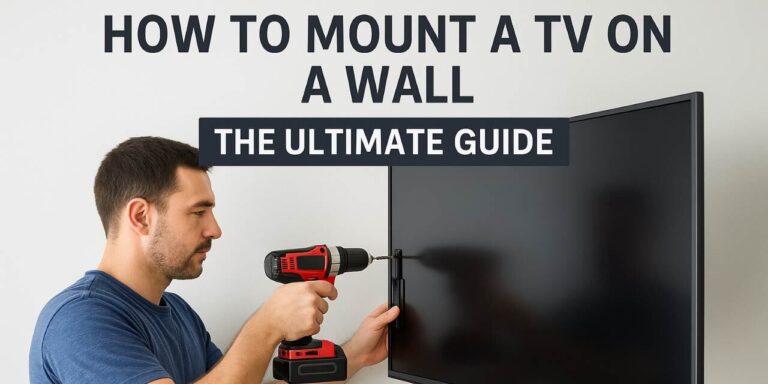 A man using drill to mount a TV on wall