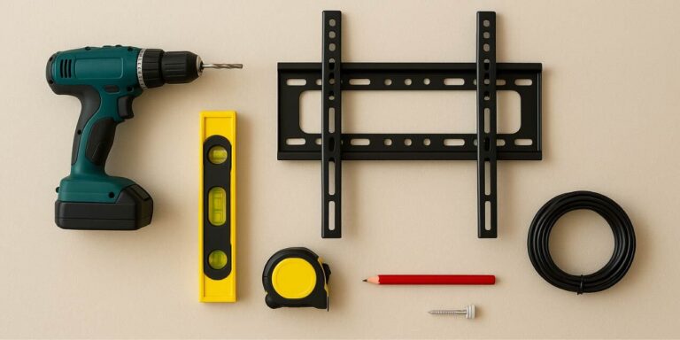 Tools that are used for TV mounting.